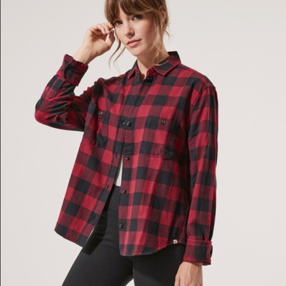 PACT Plaid Flannel Button Up Shirt